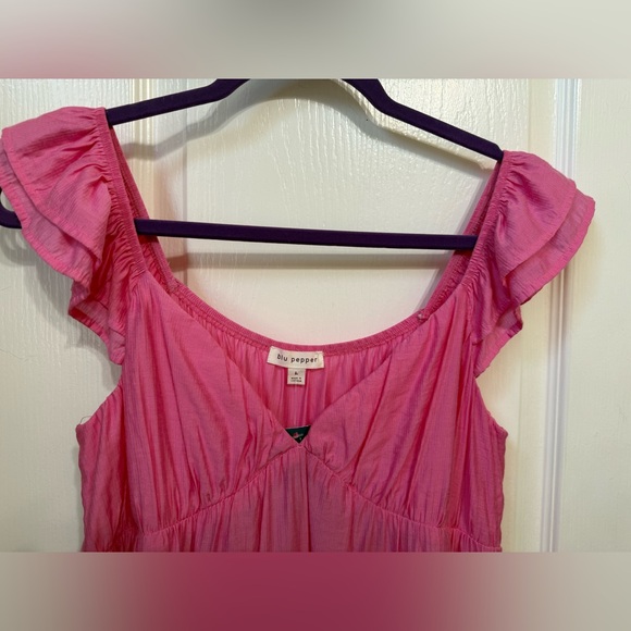 🌼H071 NWT Blu Pepper L pp17 unstretched Pink Ruffled Casual Dress - Picture 6 of 13